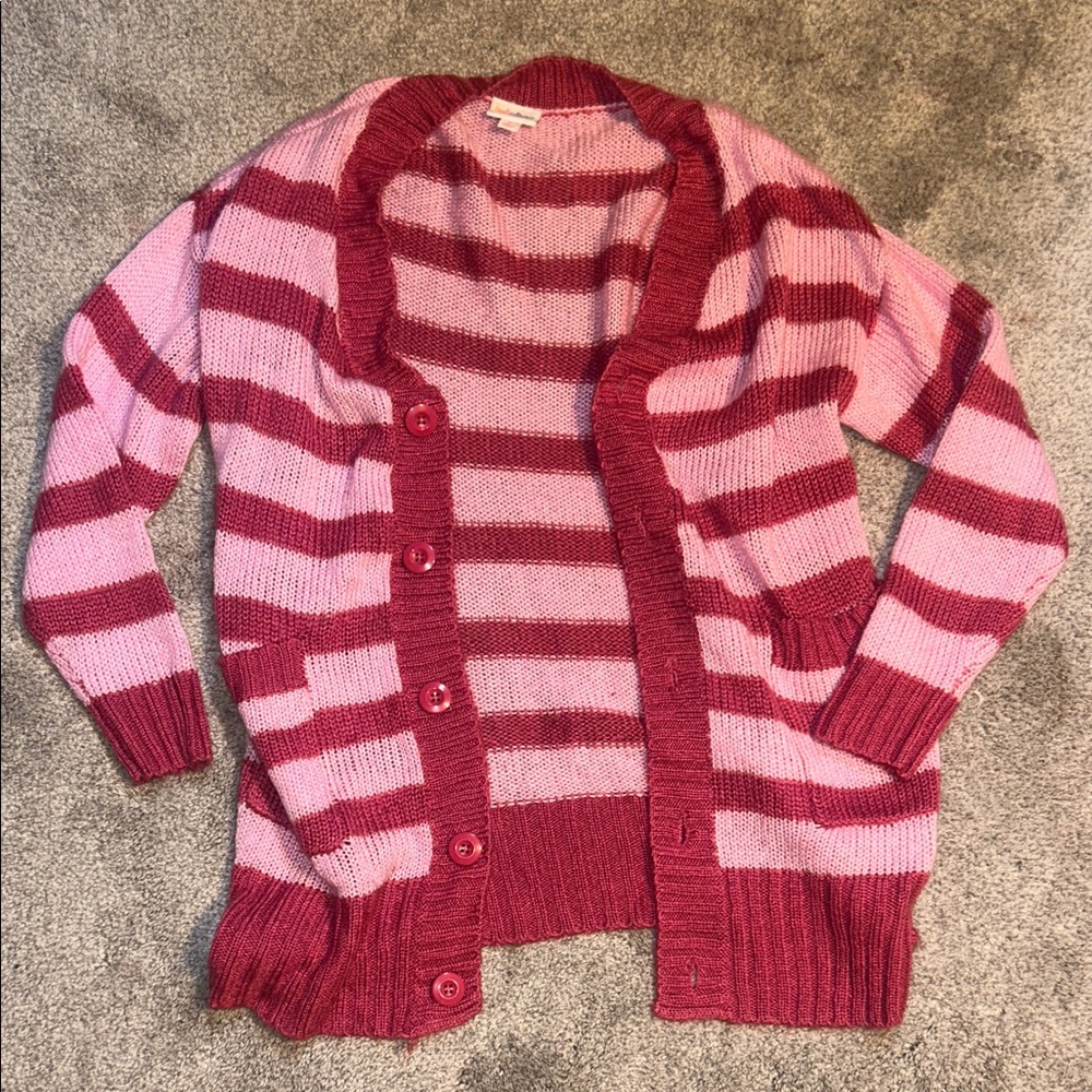 LuLaRoe Pink & Berry Striped Button-Front Cardigan